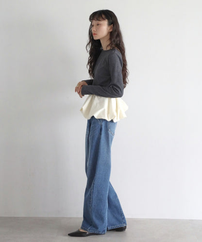 Rib Knit Balloon Mix Top [LADIES] 18