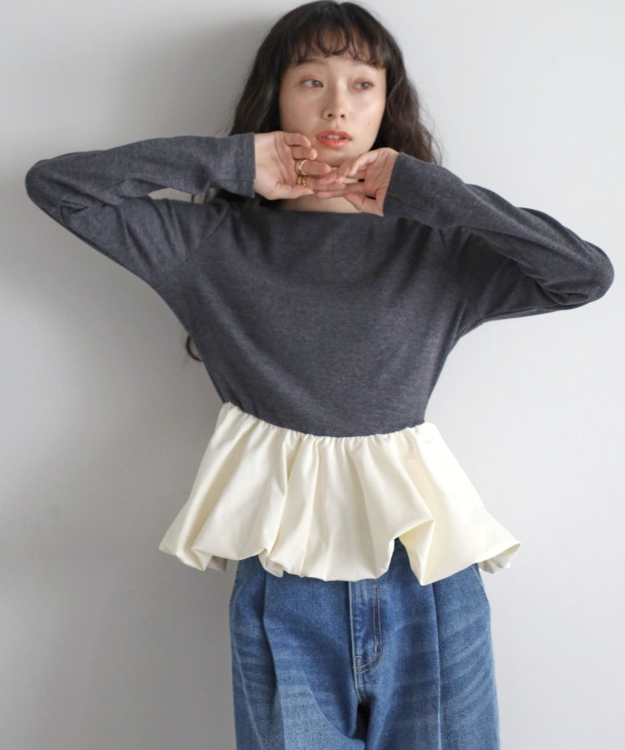 Rib Knit Balloon Mix Top [LADIES] 19