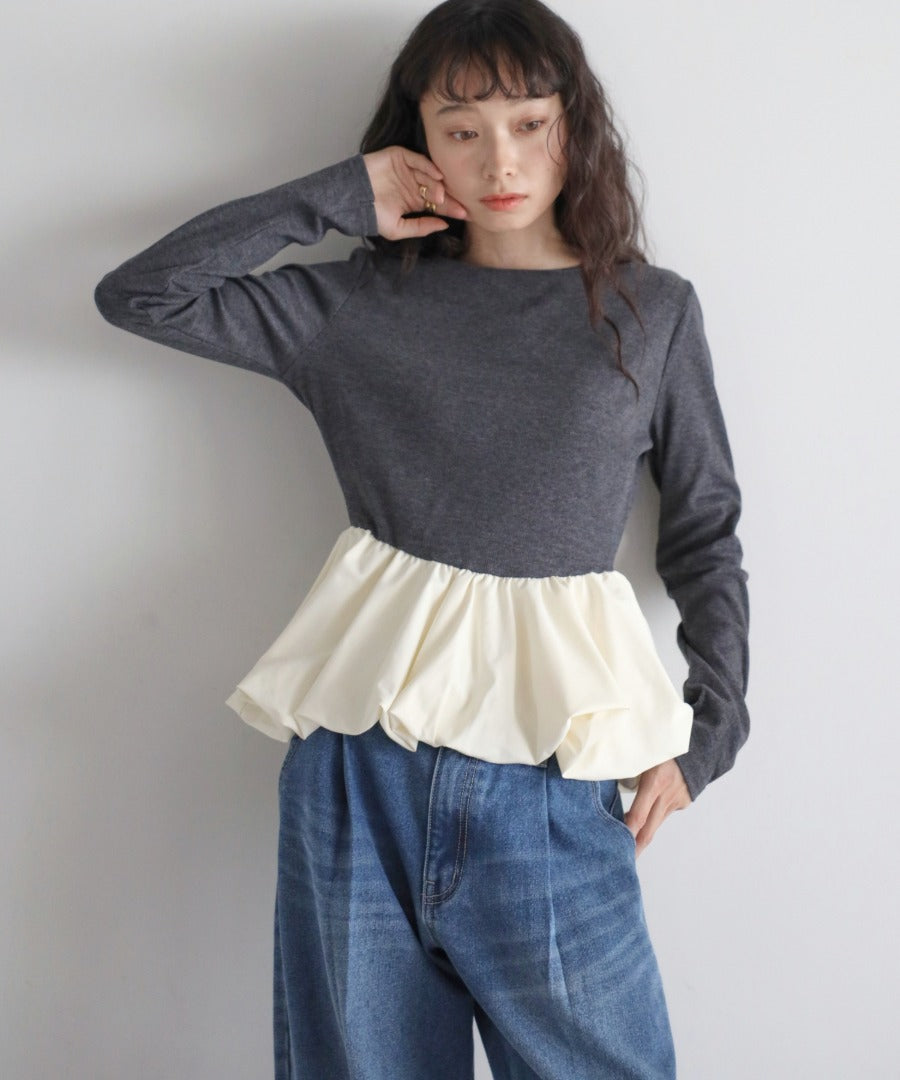 Rib Knit Balloon Mix Top [LADIES] 20