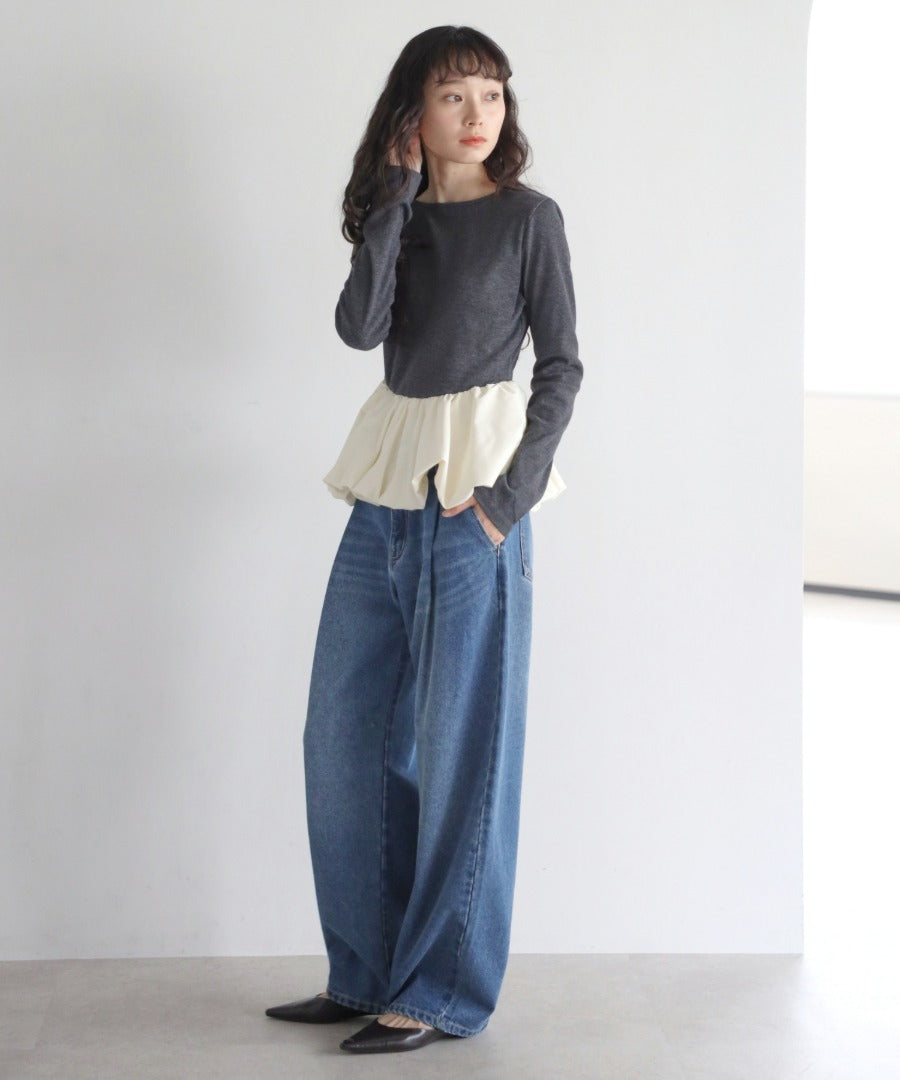Rib Knit Balloon Mix Top [LADIES] 21
