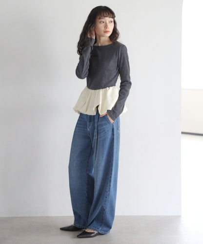 Rib Knit Balloon Mix Top [LADIES] 21