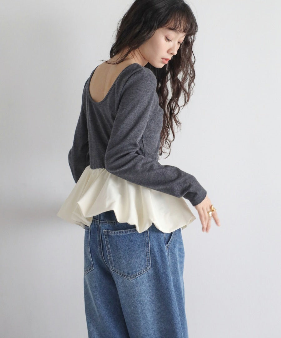 Rib Knit Balloon Mix Top [LADIES] 22