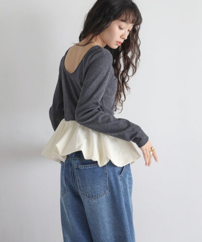 Rib Knit Balloon Mix Top [LADIES] 22