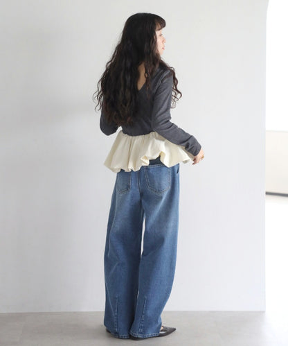 Rib Knit Balloon Mix Top [LADIES] 23