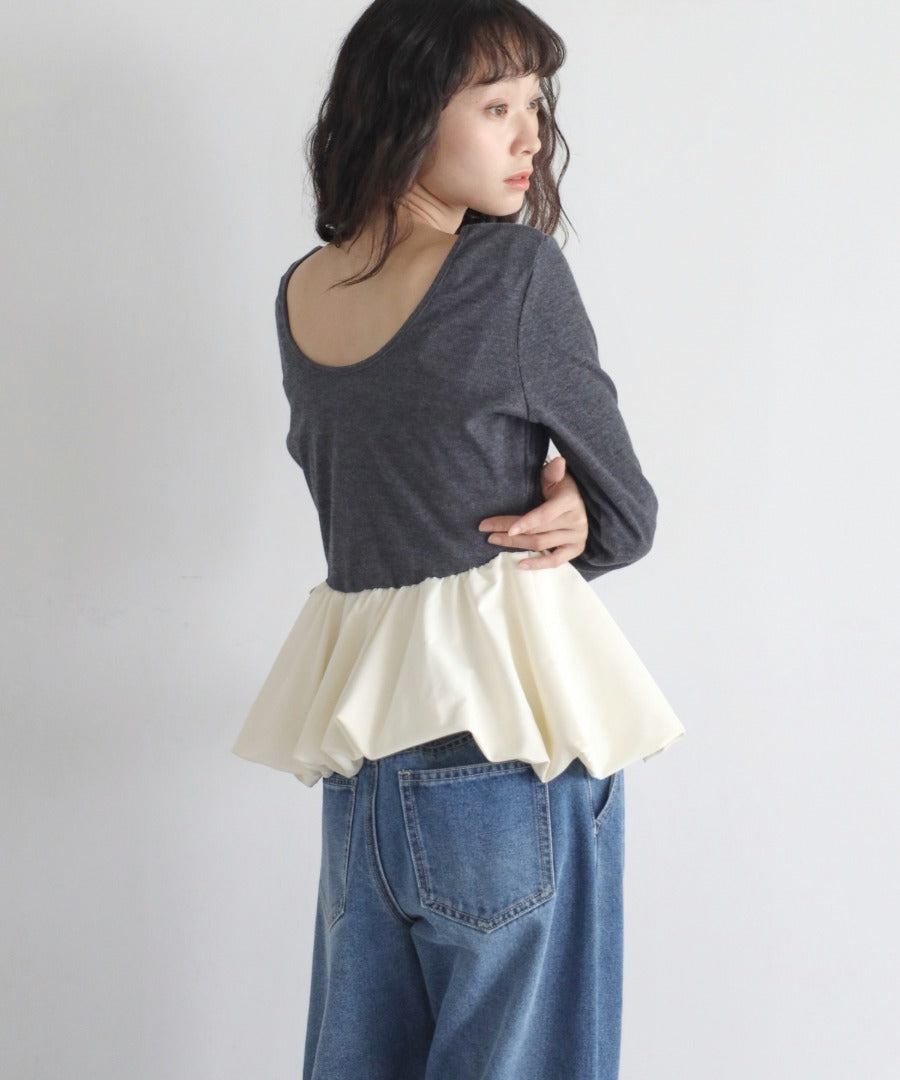 Rib Knit Balloon Mix Top [LADIES] 24