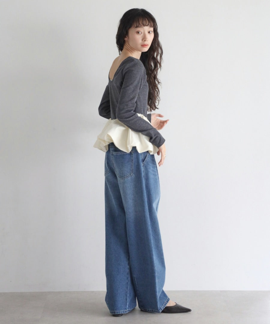 Rib Knit Balloon Mix Top [LADIES] 25