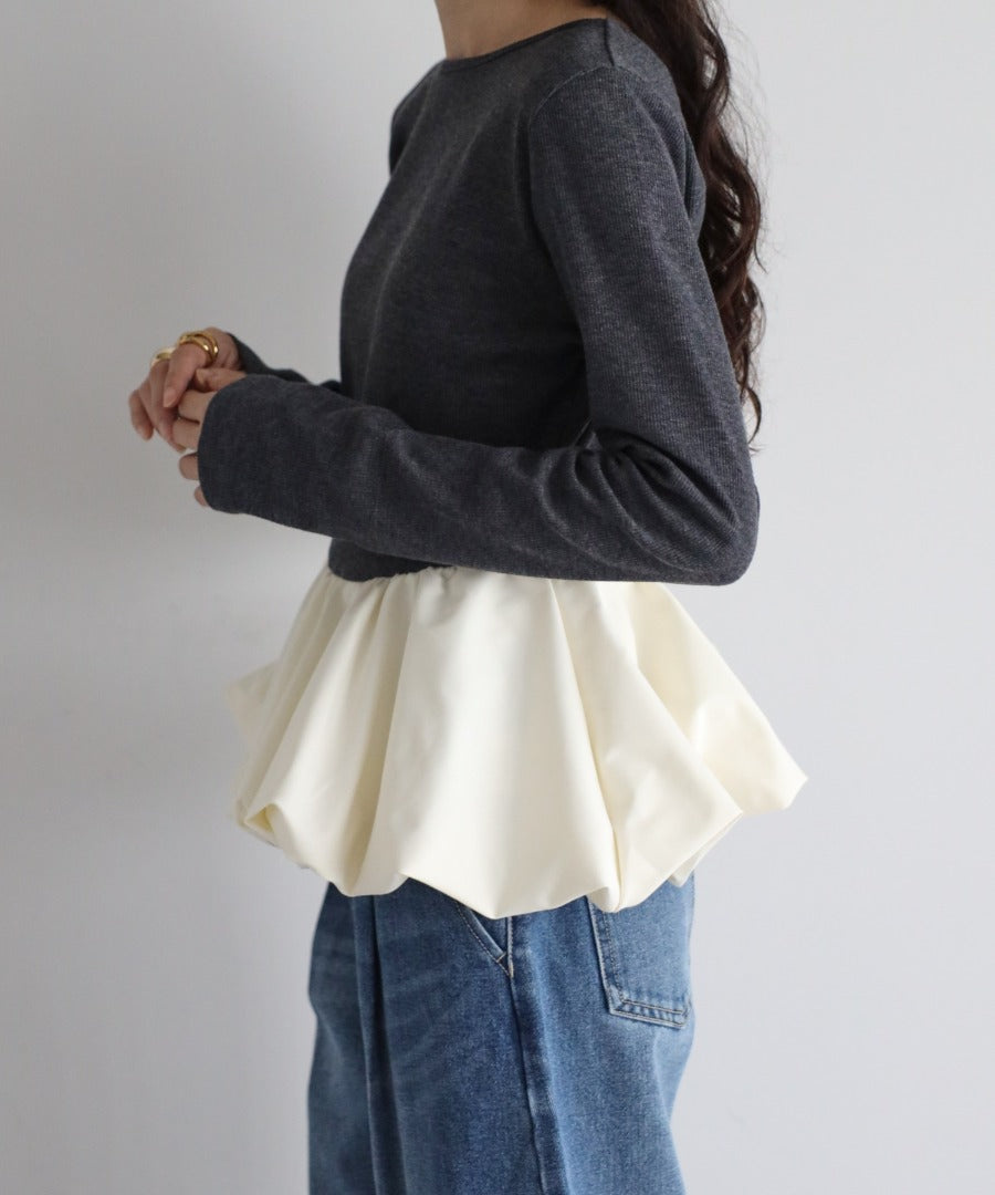 Rib Knit Balloon Mix Top [LADIES] 27