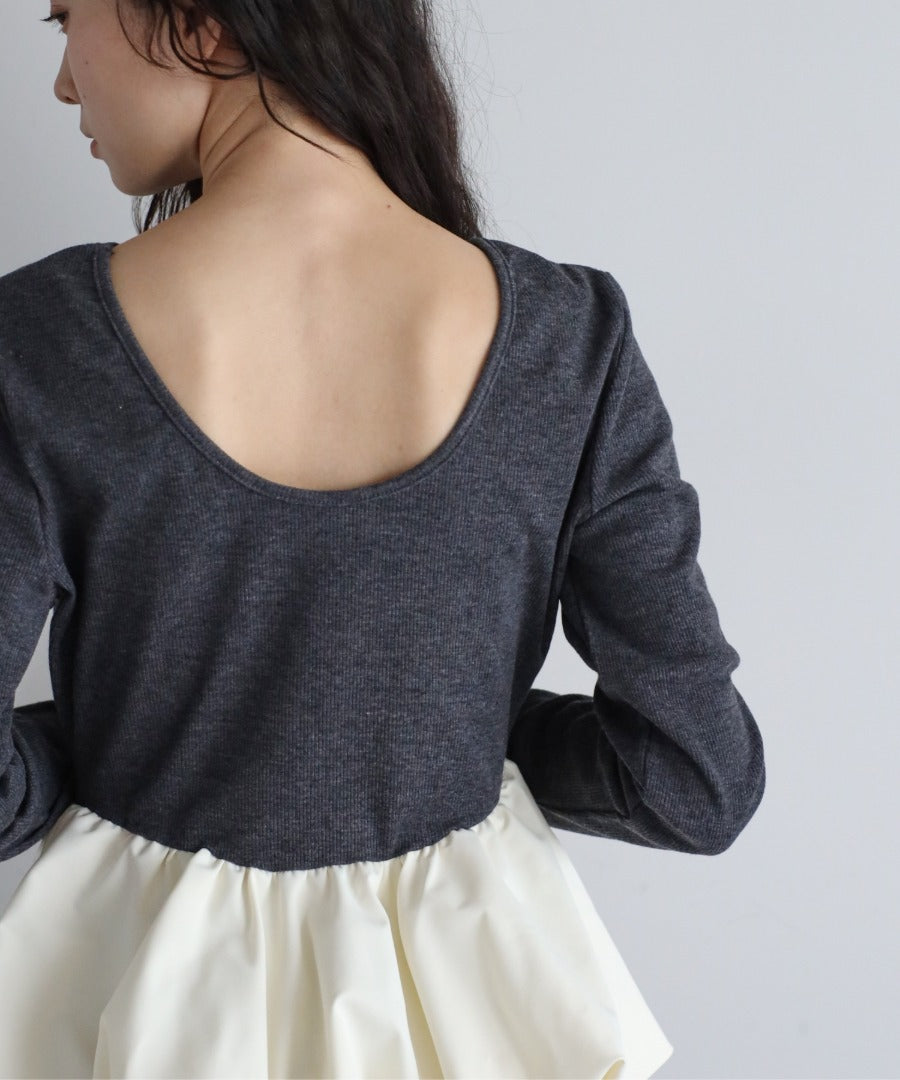 Rib Knit Balloon Mix Top [LADIES] 28