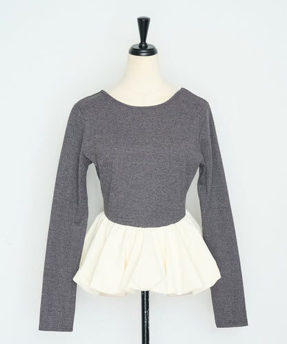 Rib Knit Balloon Mix Top [LADIES] 29