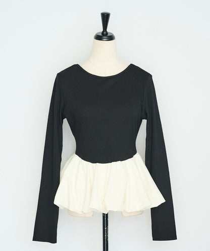 Rib Knit Balloon Mix Top [LADIES] 30