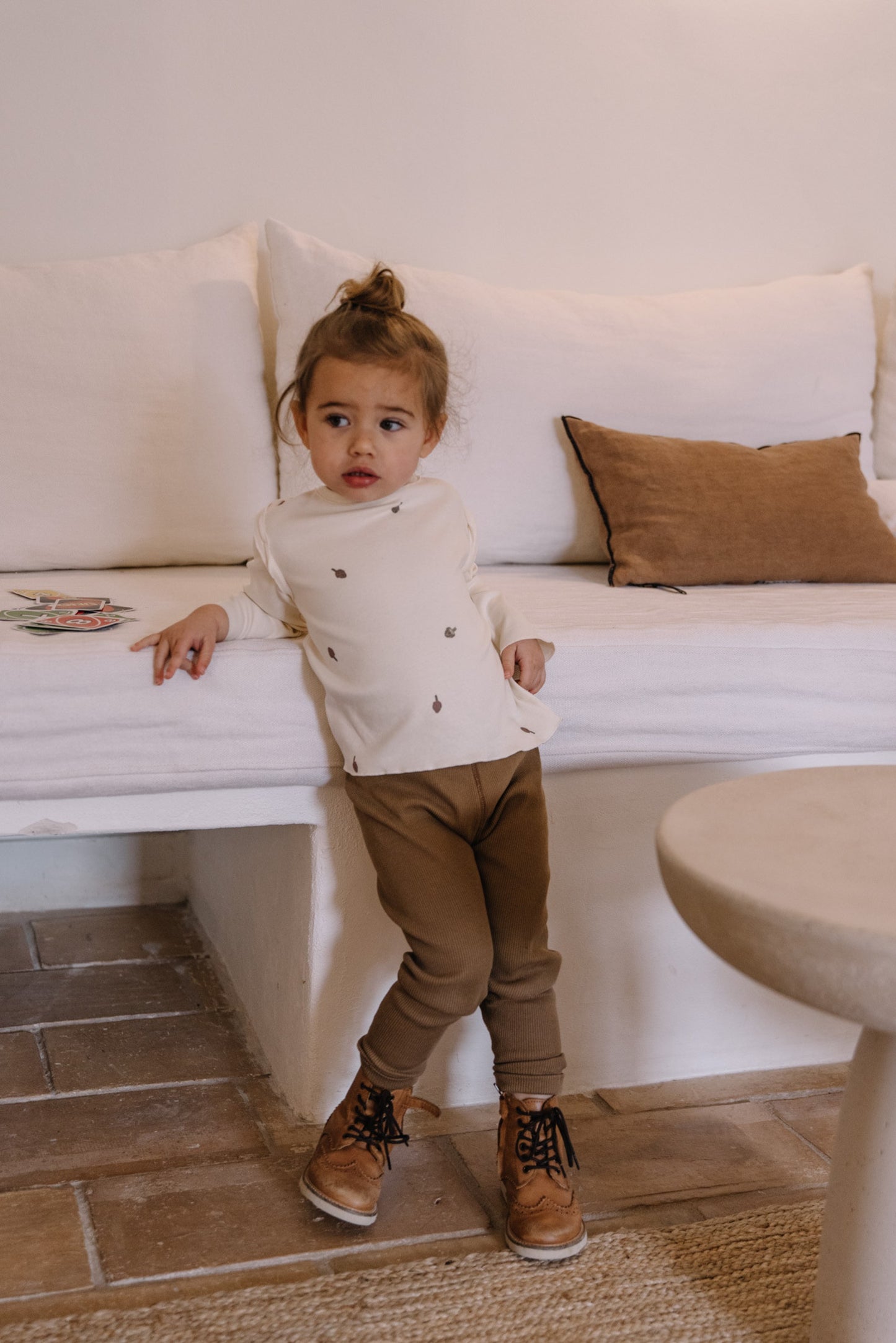 ROM POM LEGGINGS - Ecru/Artichokes [STUDIO BOHEME](22AW)