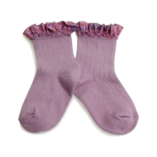 collegien / Charlotte - Liberty Ruffle Ribbed Ankle Socks  (Glycine du Japon)