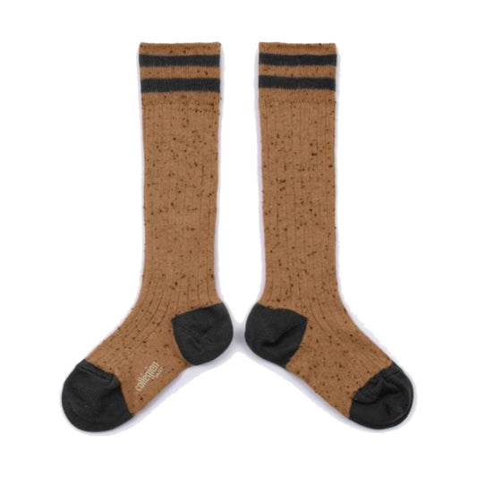 collegien / Noa - Ribbed Nepp-Yarn Varsity Knee-high Socks (Caramel au Beurre Sal?)