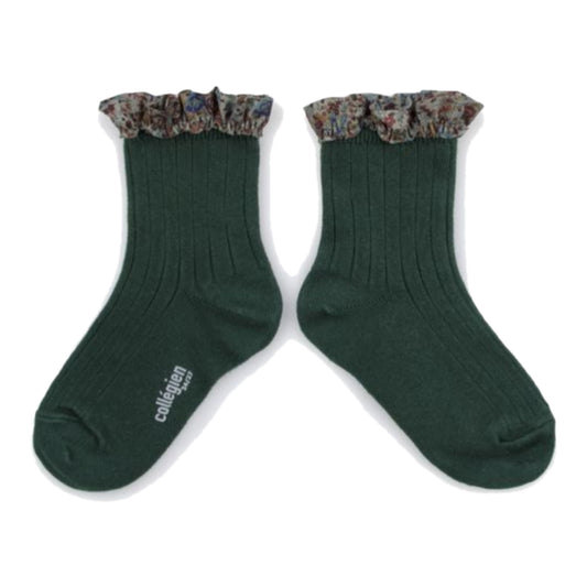 collegien / Charlotte - Liberty Ruffle Ribbed Ankle Socks  (Vert For?t)