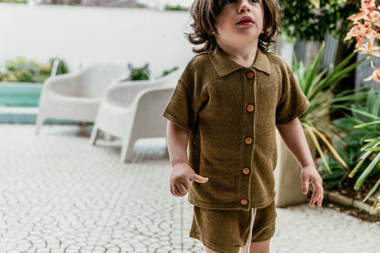 Grown / LINEN KNIT SHIRT - MOCHA [SS22]
