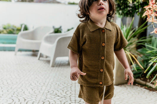 Grown / LINEN KNIT SHIRT - MOCHA [SS22]