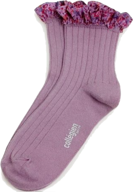 collegien / Charlotte - Liberty Ruffle Ribbed Ankle Socks  (Glycine du Japon)