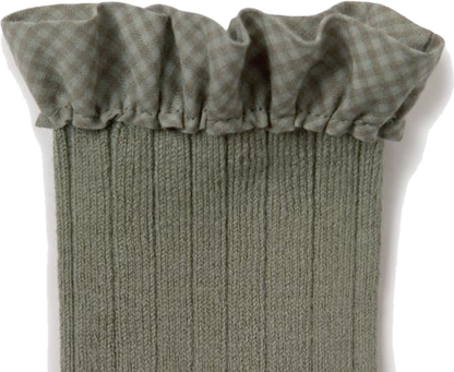 collegien / Brigitte - Gingham Ruffle Ribbed Ankle Socks (Sauge)