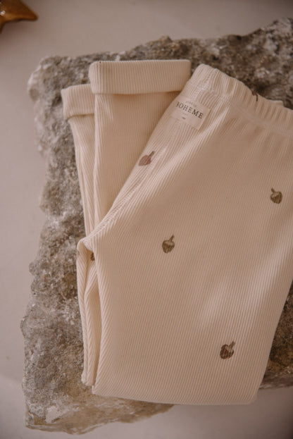 ROM POM LEGGINGS - Ecru/Artichokes [STUDIO BOHEME](22AW)