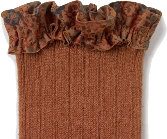 collegien / Charlotte - Liberty Ruffle Ribbed Ankle Socks  (Pain d'Epice)