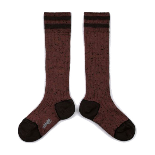 collegien / Noa - Ribbed Nepp-Yarn Varsity Knee-high Socks (Ch?taigne)