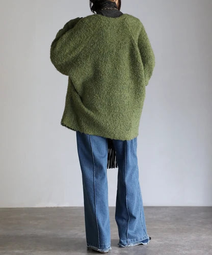 Boucle volume cardigan / green