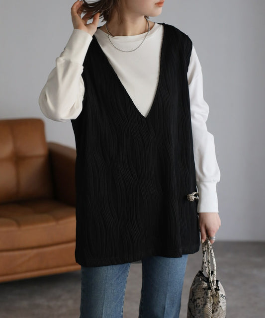 wavy pleats vest / black