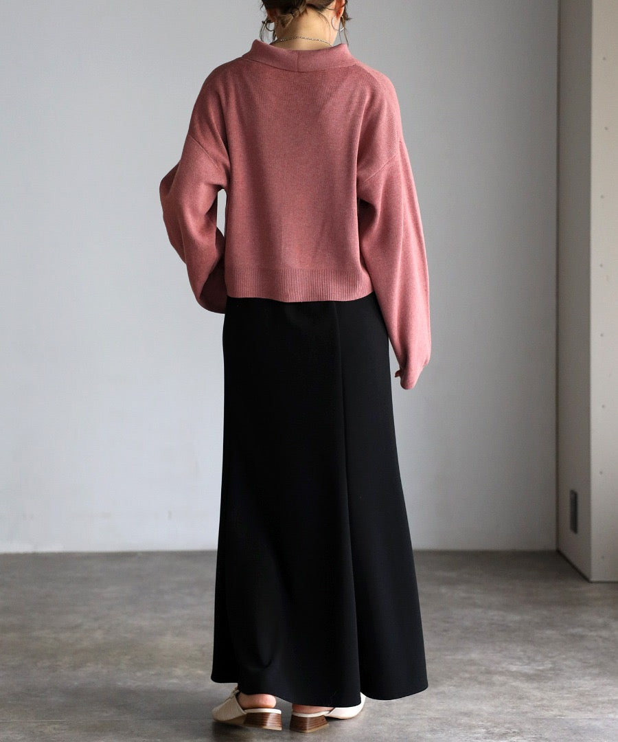 knit polo shirt cardigan / pink brown
