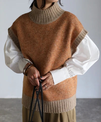 mix nep high-neck knit vest / orange