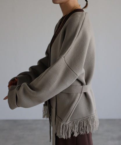 fringe short knit gaun / gray