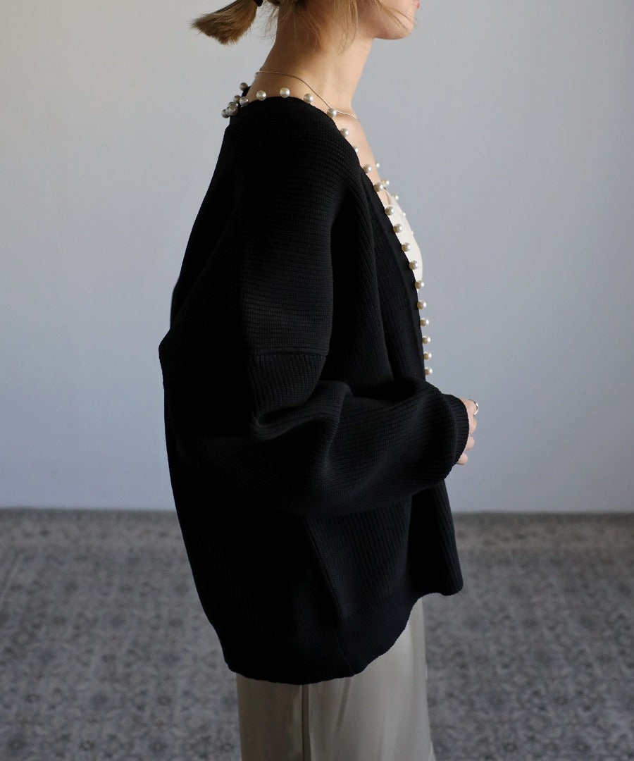 pearl rib knit cardigan / black