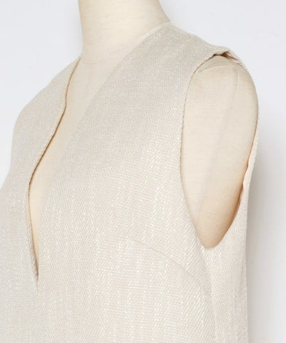 deep V-neck tweed all-in-one / light beige