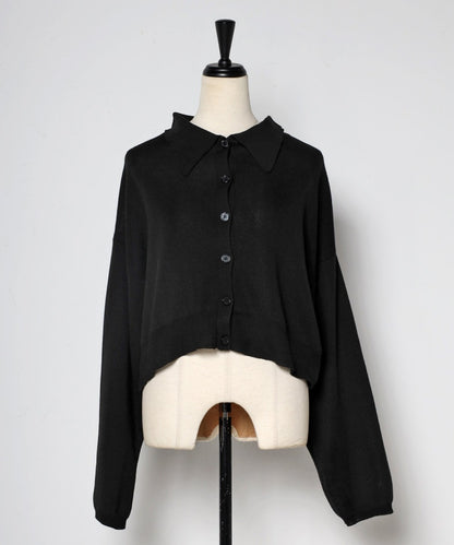 knit polo shirt cardigan / black