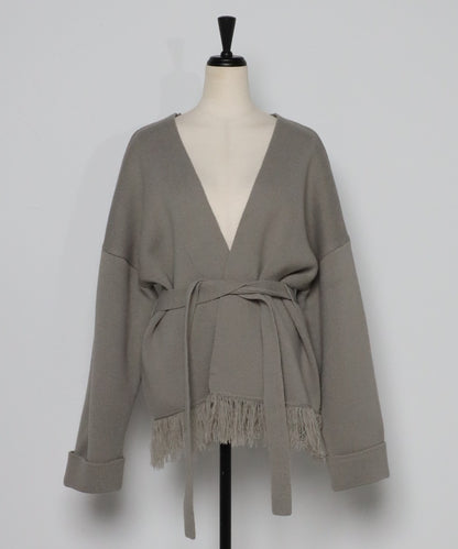fringe short knit gaun / gray
