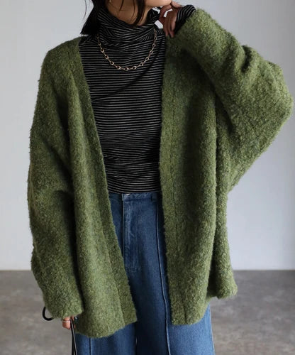 Boucle volume cardigan / green