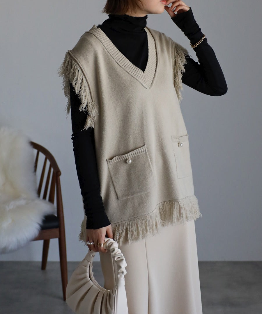 pearl pocket fringe vest