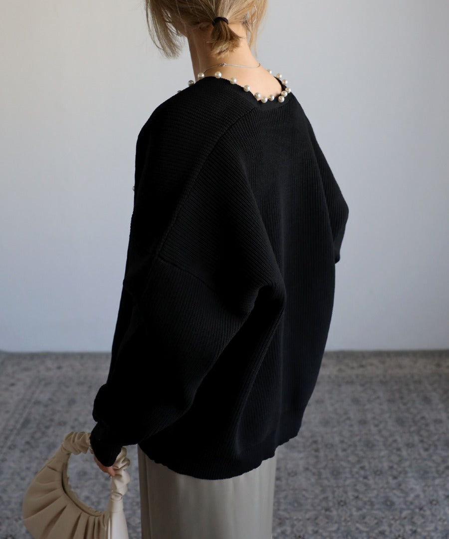 pearl rib knit cardigan / black