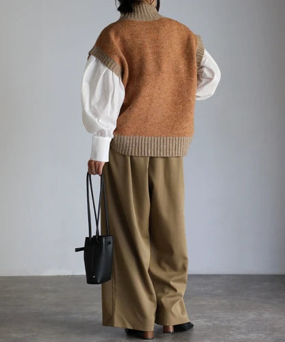 mix nep high-neck knit vest / orange