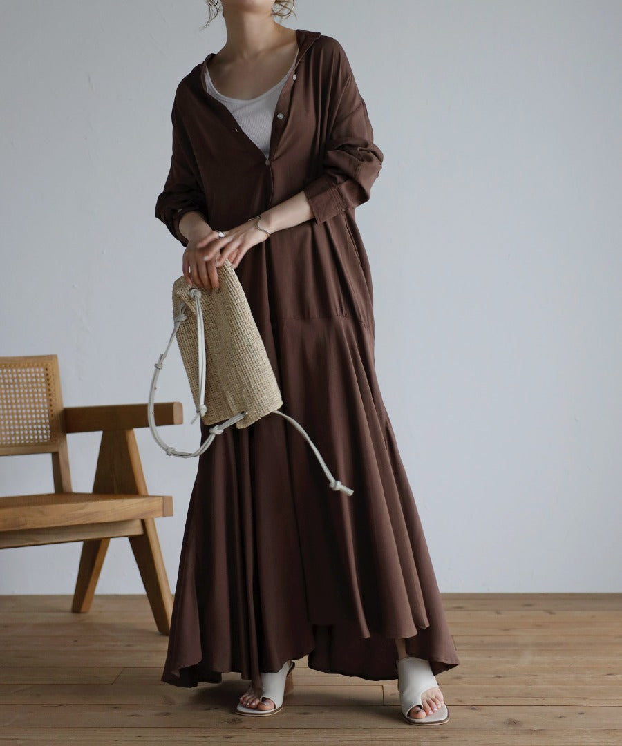 flare long onepiece / brown