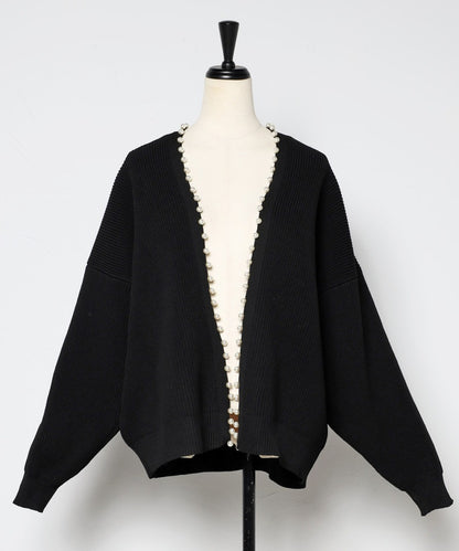 pearl rib knit cardigan / black